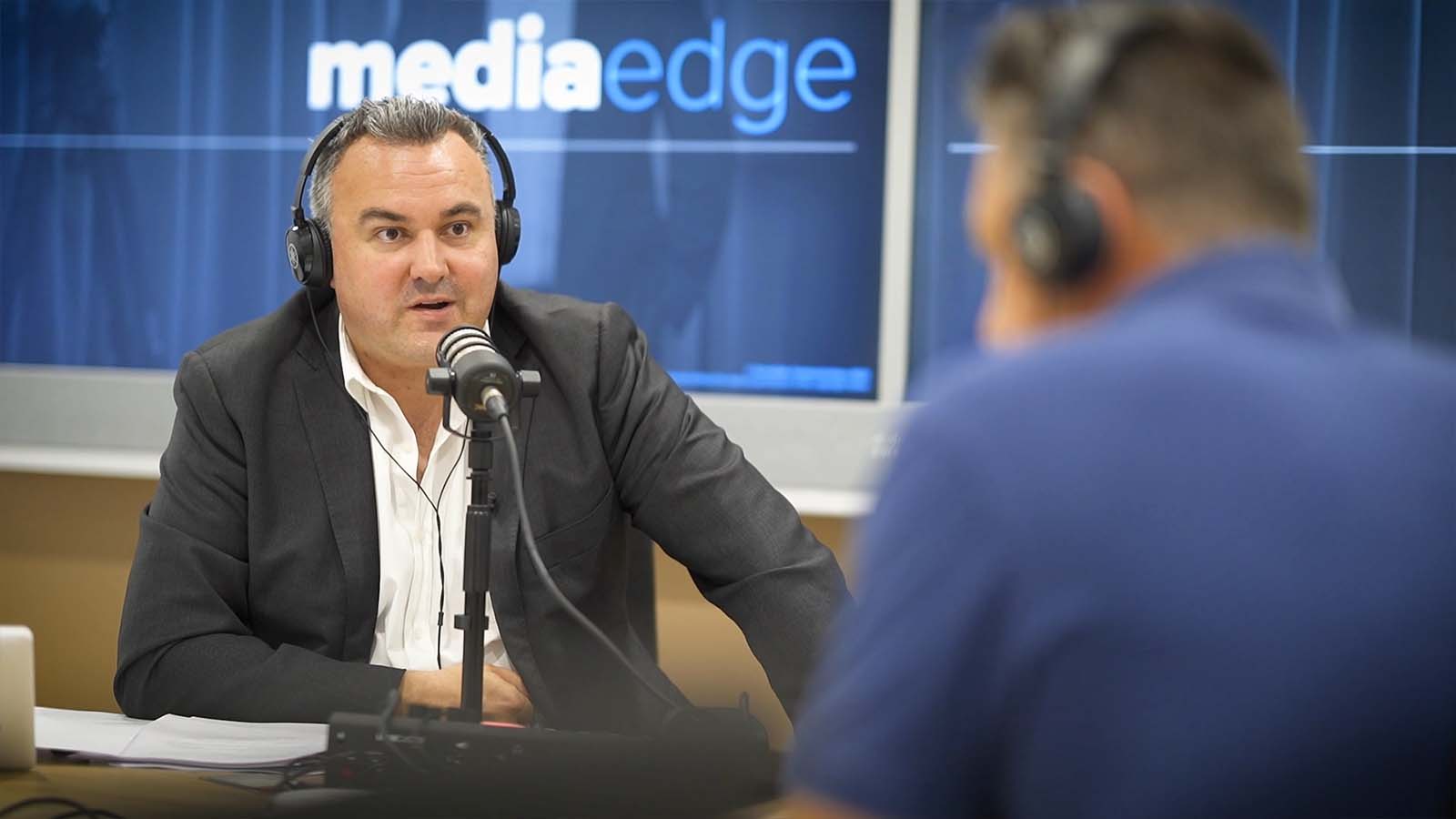 A participant taking part in an on-camera Media Edge interview