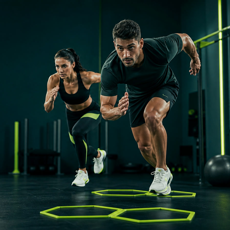 Athletes performing an acceleration drill