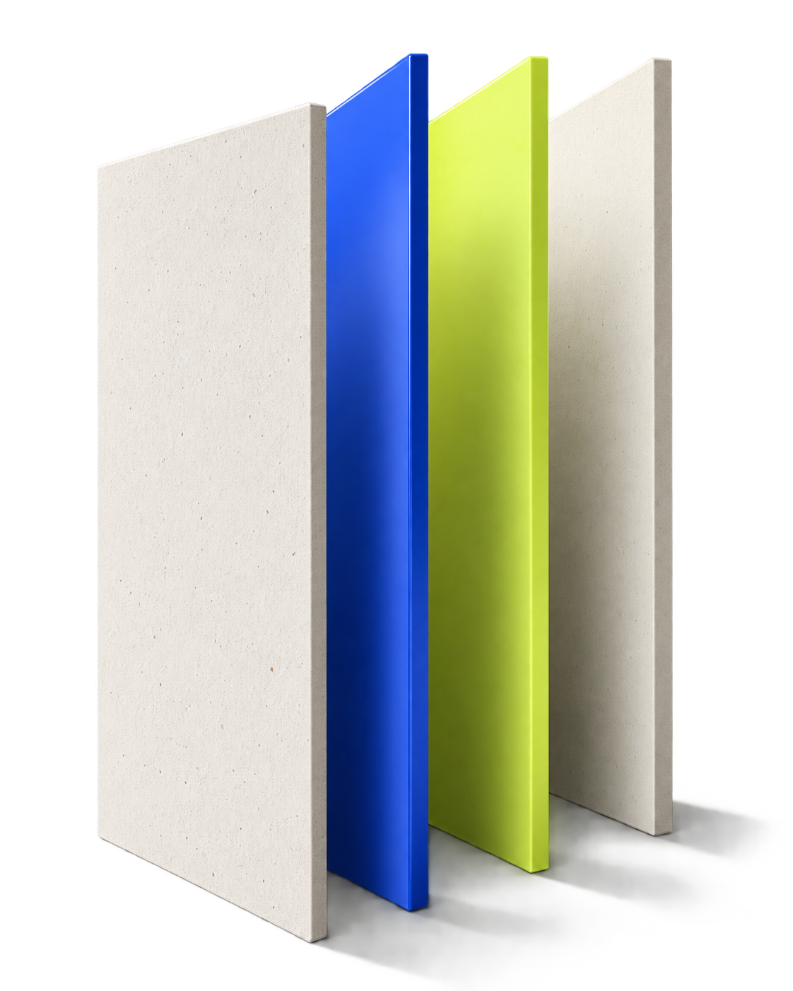 Textured ivory, cobalt and lime architectural panels