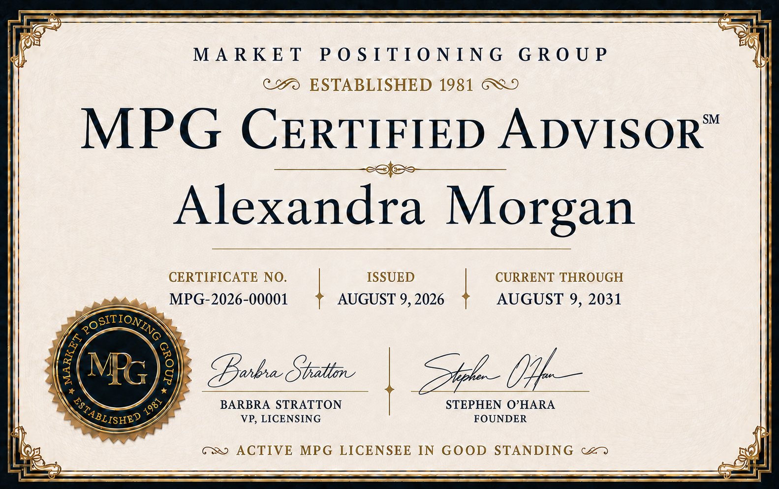 MPG pocket credential — sample