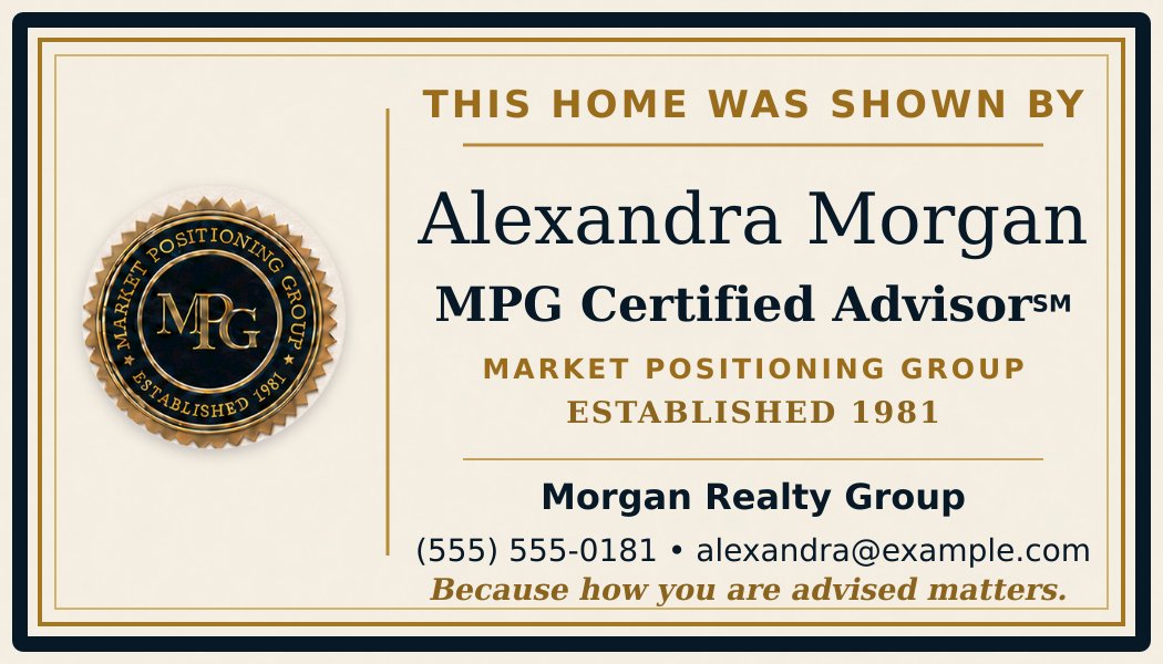 MPG showing and open house card — front