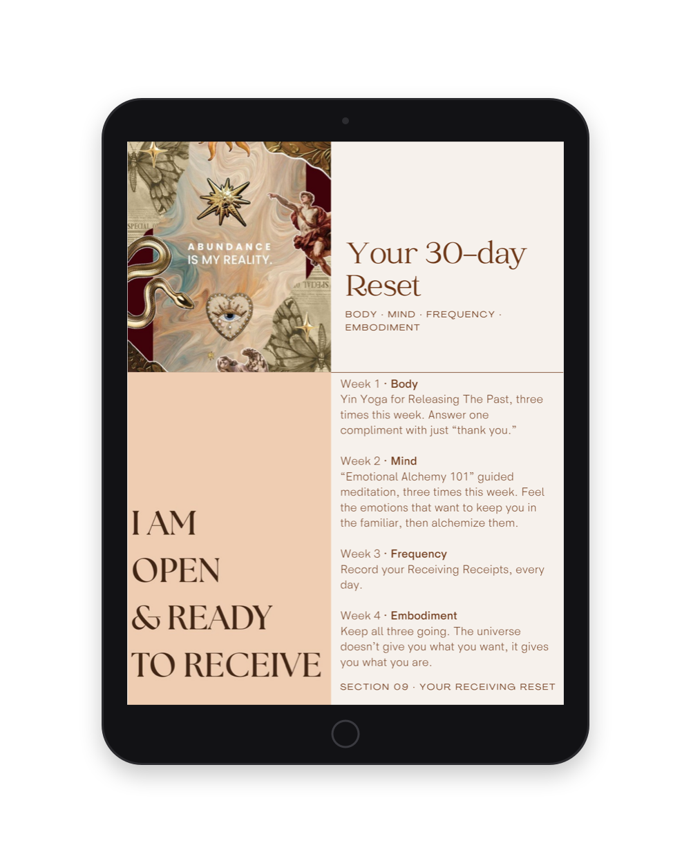 Your 30-day Reset page from the guide on an iPad