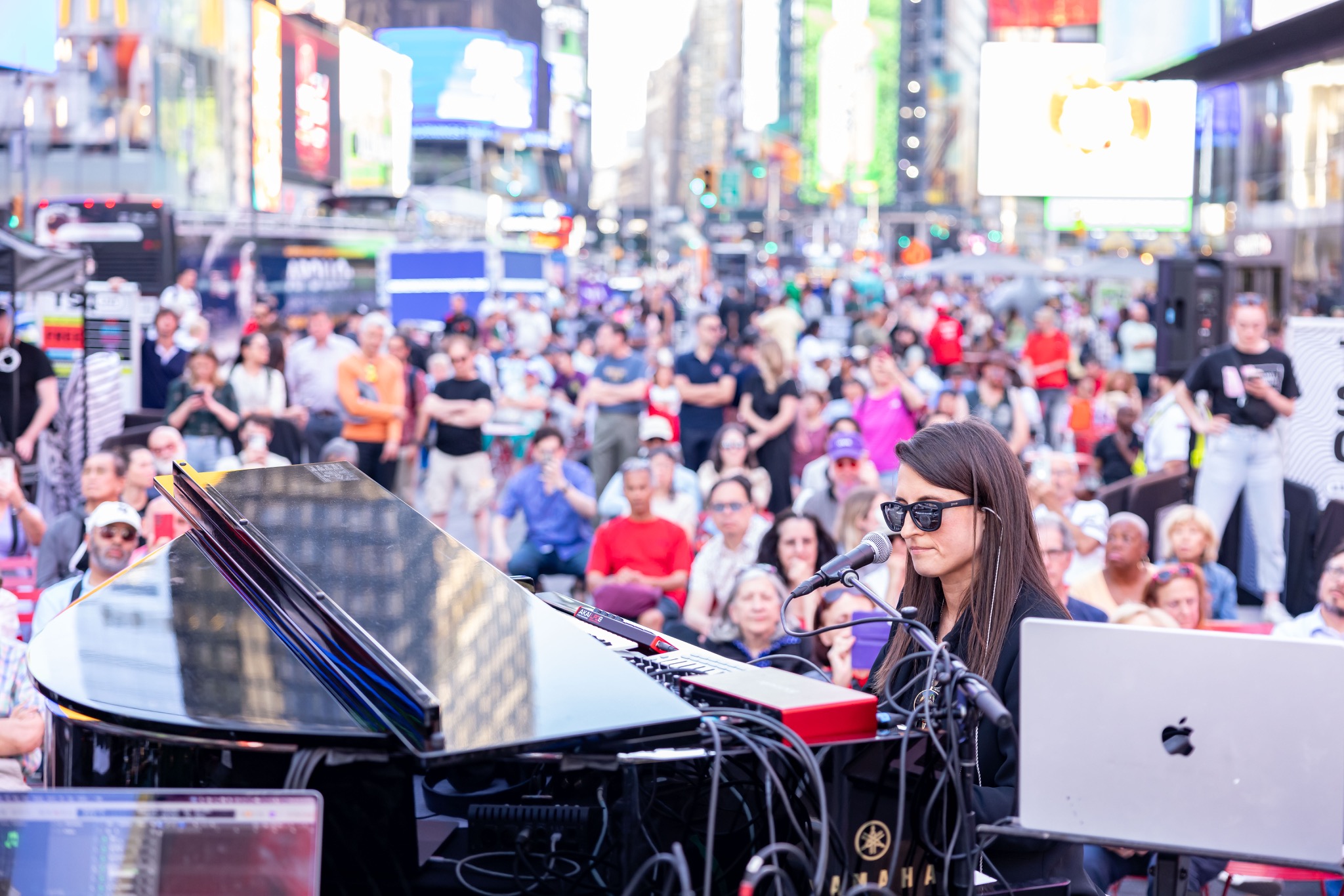 Natalie Tenenbaum performing live in Times Square