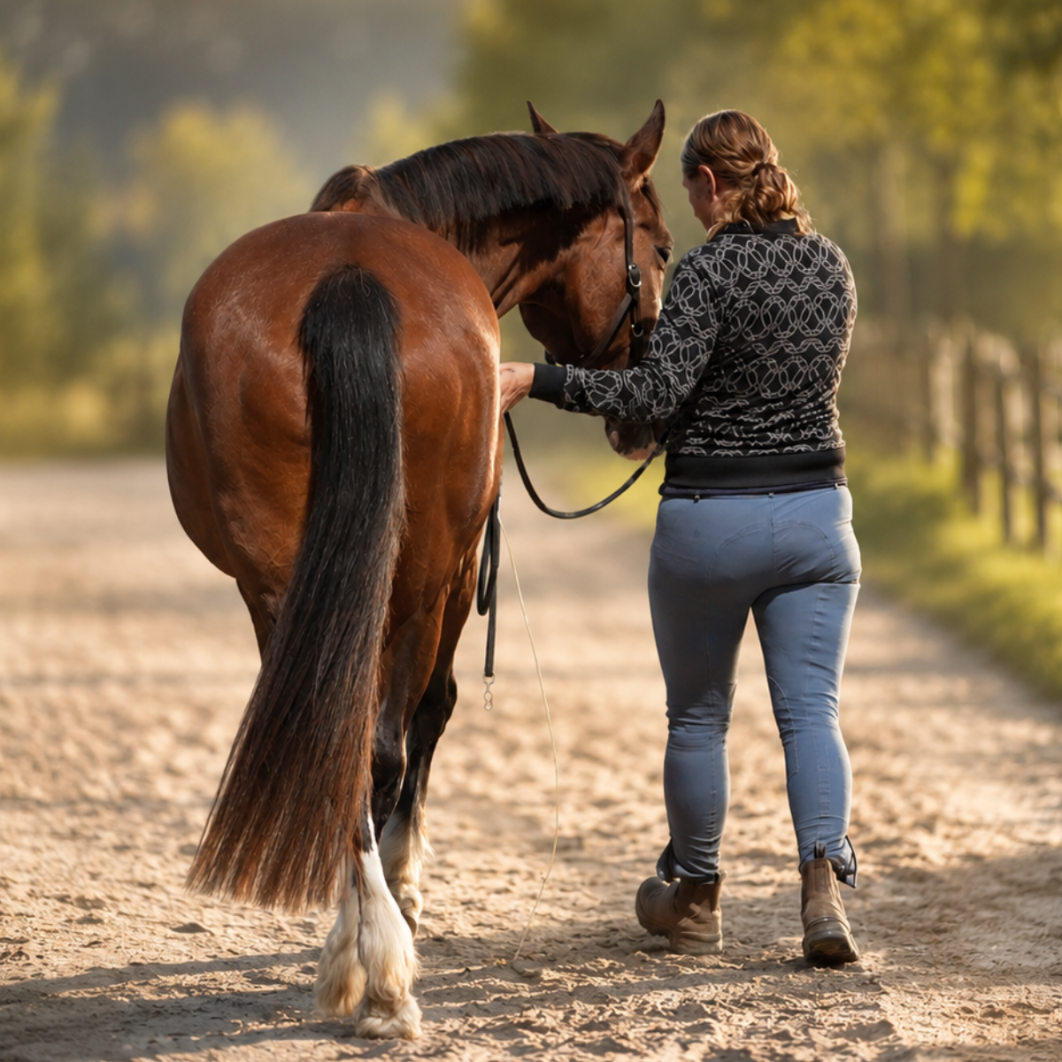 Astrid working her horse in hand