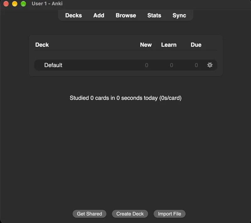 The Anki home screen with the Import File button at the bottom