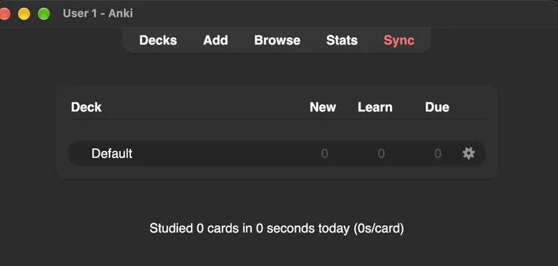 The Anki menu with the word Sync shown in red
