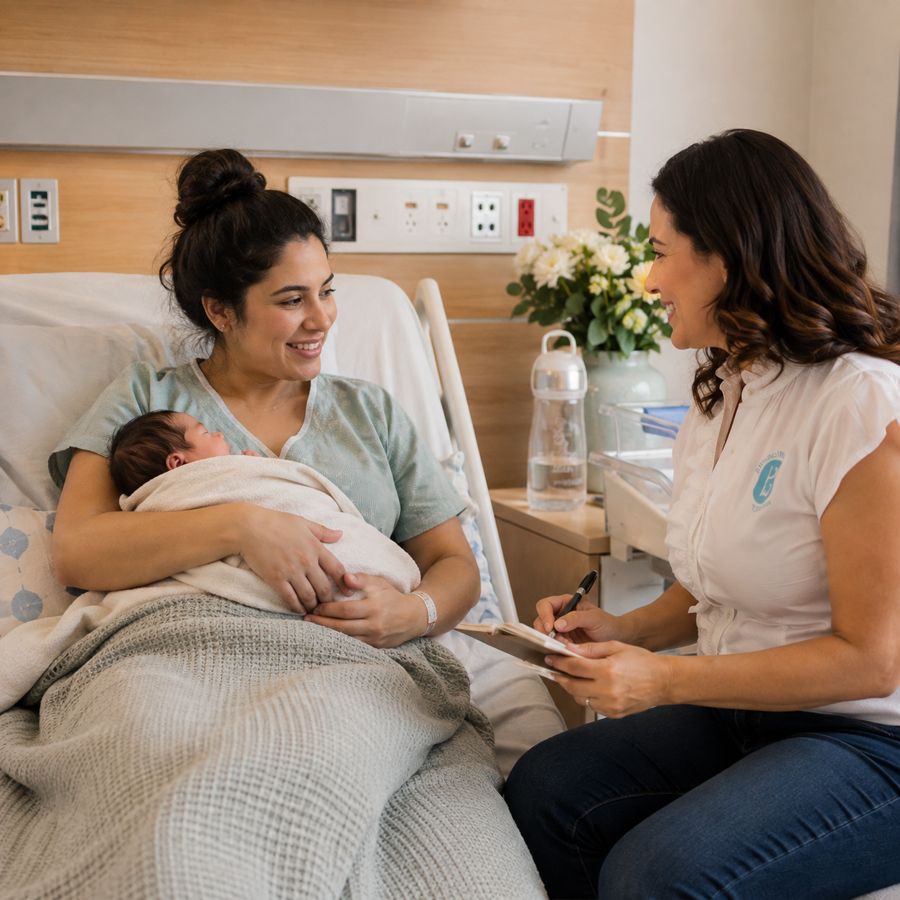 Doula de Babytime acompañando a una mamá con su recién nacido en el hospital