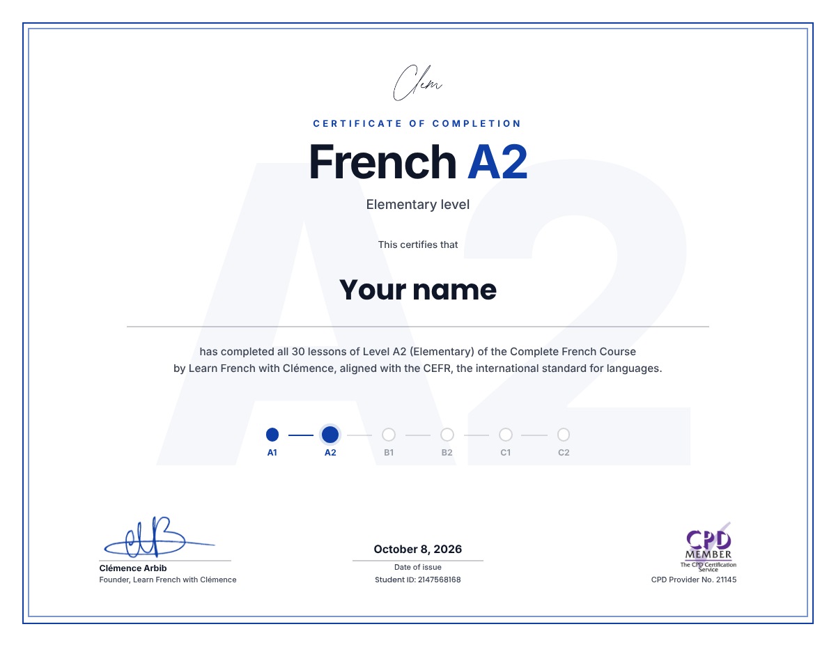 A2 certificate of completion