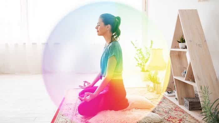 Aura around woman meditating to the Buttercup Meditation