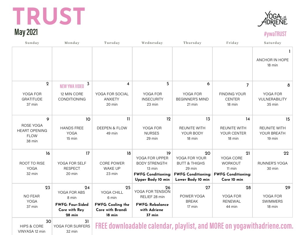 Yoga With Adriene Calendar June 2021 Kayaworkout co