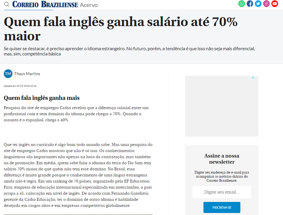 Quem fala inglês ganha salário até 70% maior