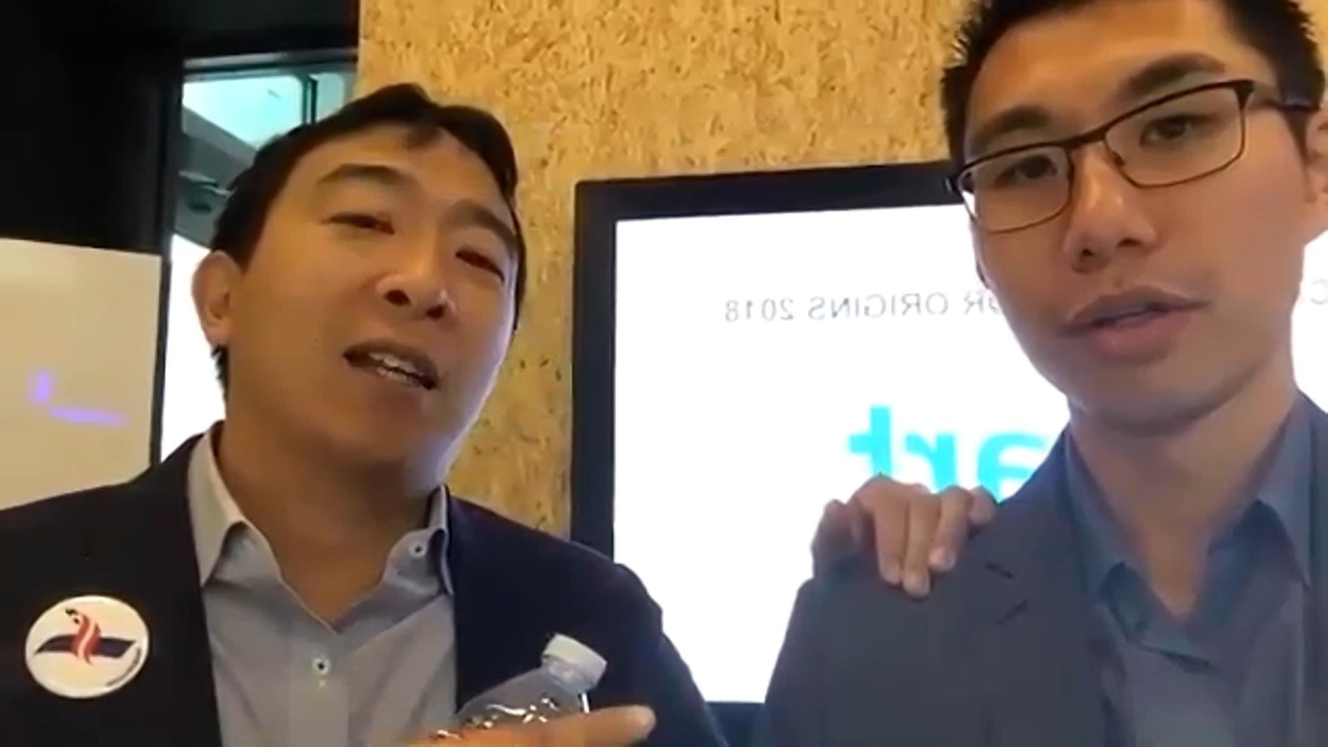 Andrew Yang with BostonSpeaks founder Kit Pang