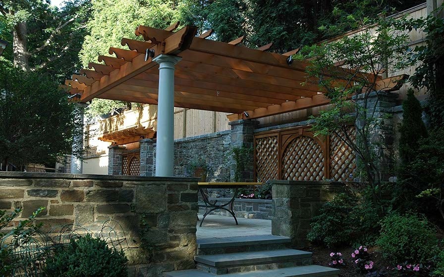 Cedar Pergola with Tuscan Columns & Ipe Trellis