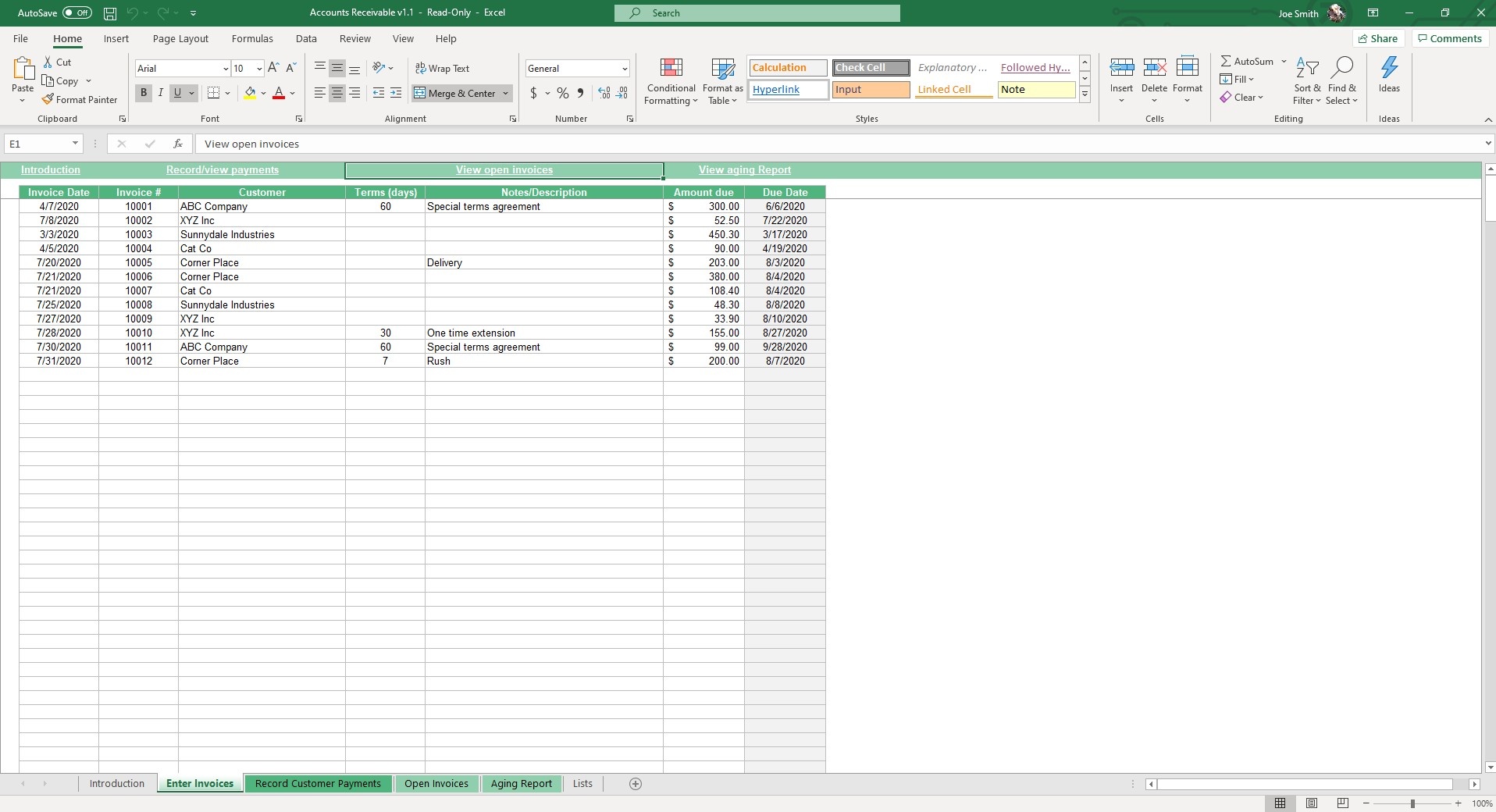 Accounts Receivable Excel Template Simple Sheets