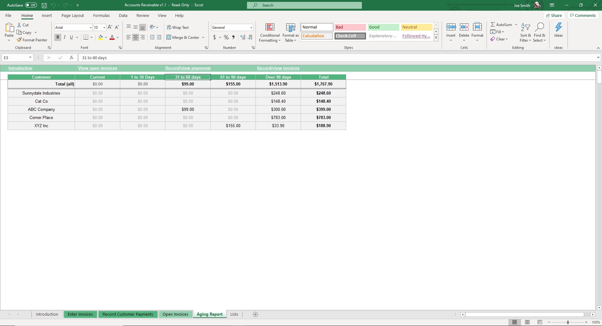 The Aging Report shows how long your receivables are outstanding. 