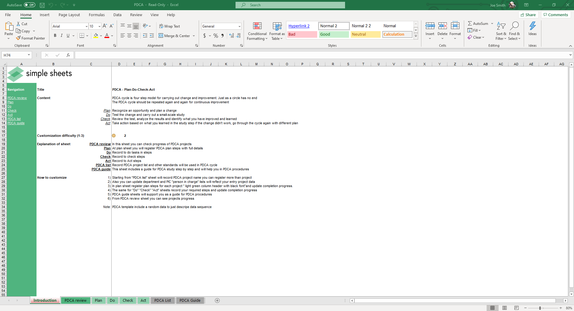 Plan Do Check Act Excel And Google Sheets Template Simple Sheets